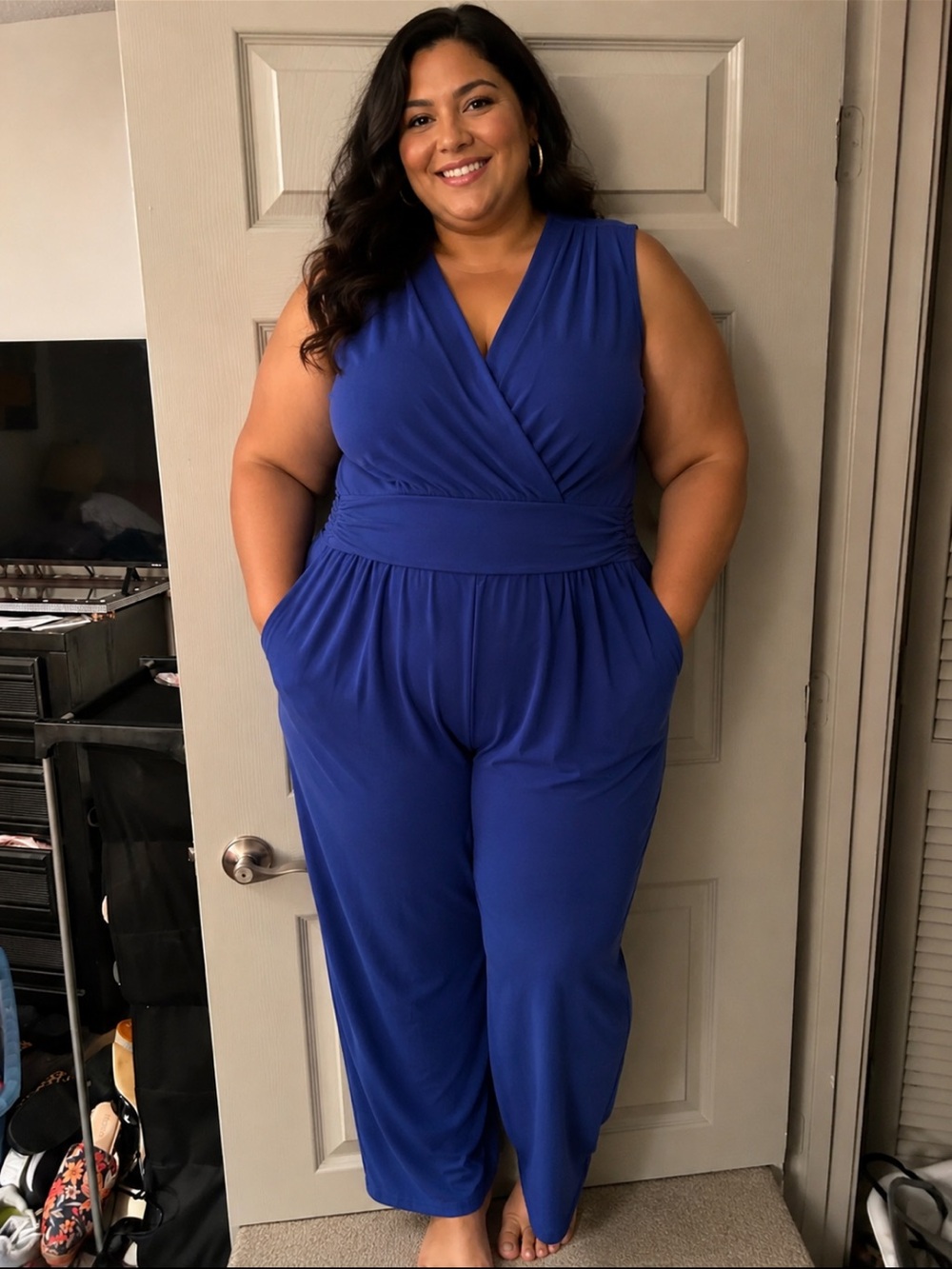 Cato Sleeveless Wrap-Front Jumpsuit in Blue